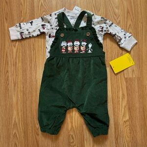 Peanuts Holiday Carolers Infant Shirt and Overall Set.